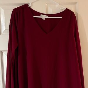 New York & Company Burgundy V-Neck Blouse